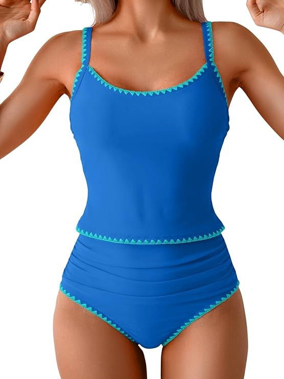 Eomenie Tankini Swimsuit for Women Tummy Control Ruched Two Piece Bathing Suits High Waisted Shel... | Amazon (US)