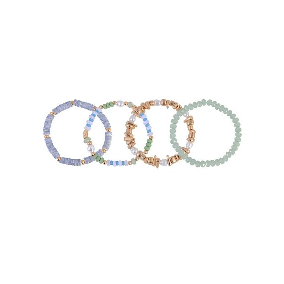 Time and Tru Goldtone 4pc Multi Bead Acrylic Pearl Bracelet Set | Walmart (US)
