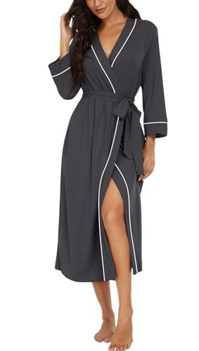 PrinStory Womens Robe Long Kint Bathrobe Lightweight Soft Robes Ladies Bath Robe Black-XL at Amaz... | Amazon (US)