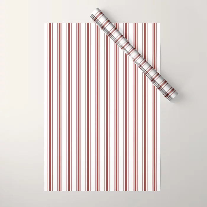Vintage New England Shaker Barn Red Milk Paint Mattress Ticking Vertical Wide Striped Wrapping Pa... | Society6