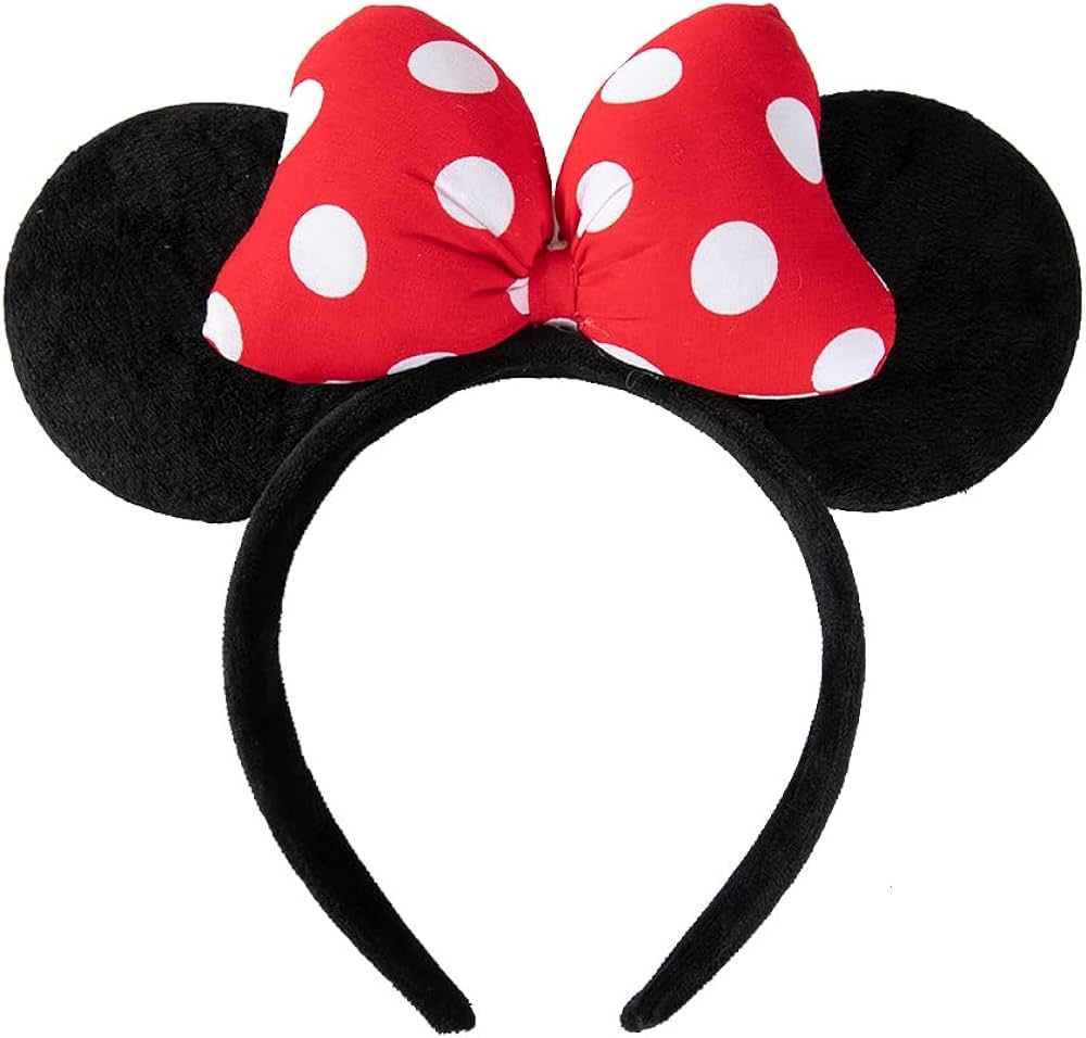 JIAHANG Mouse Ears Velvet Headband, 3D Cotton Bow with Polka Dots Hairband, Party Decoration Costume Headwear Hair Accessories for Women Girls(3D-Cotton RWWD) | Amazon (US)