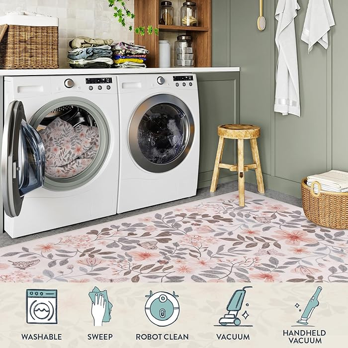 Lahome 8x10 Fall Floral Area Rugs for Bedroom, Apricot Boho Decor Washable Carpet, Non-Slip Rug f... | Amazon (US)