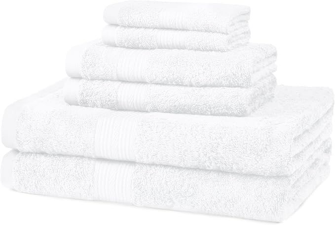 AmazonBasics Fade-Resistant Towel Set, 6-Piece, White | Amazon (US)