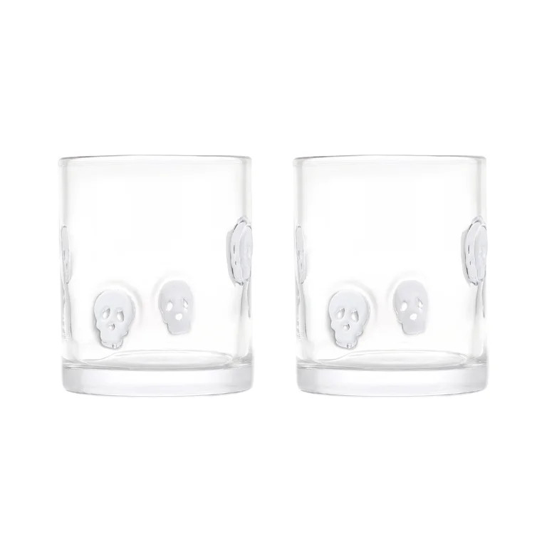 Thyme & Table 12 fl oz Halloween White Skull Charm Drinking Glasses, Set of 2 | Walmart (US)