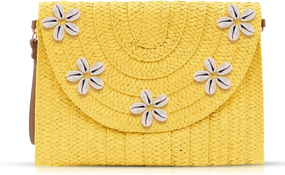 QTKJ Straw Crossbody Bag for Women, Clutch Purses, Shell Embellishment Straw Bag, Bohemian Handma... | Amazon (US)