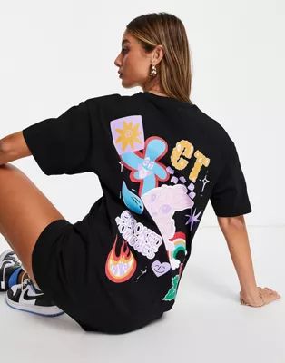 Crooked Tongues oversized t-shirt dress with badge back print in black | ASOS (Global)