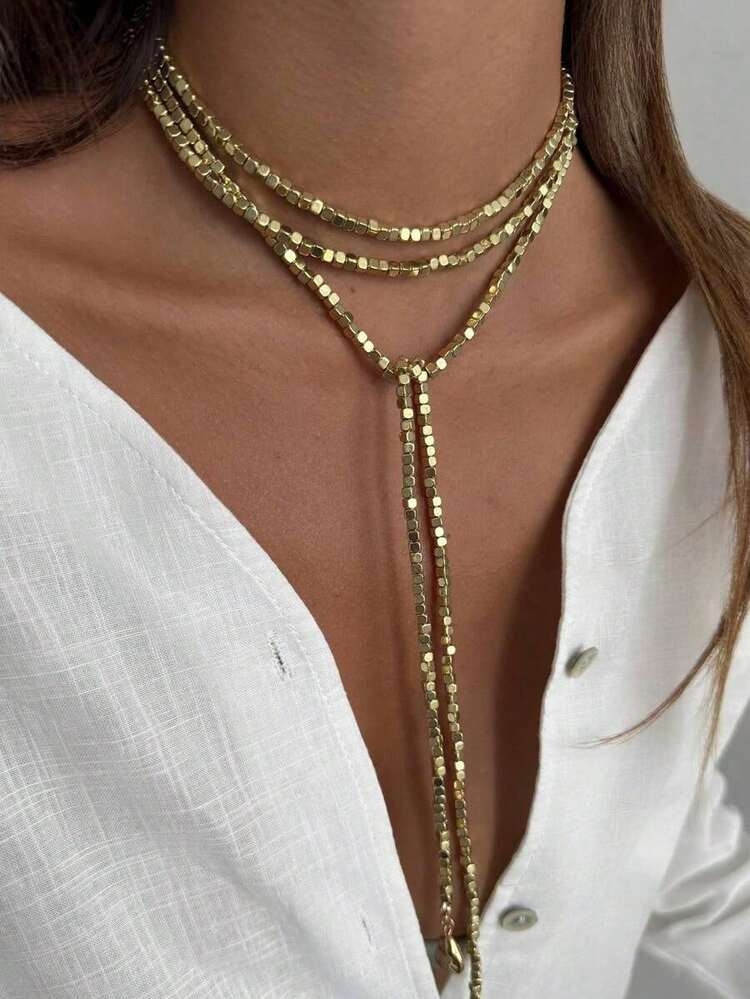 1pc Luxury Sparkling CZ Faux Pearl Beaded Long Necklace, Personalized Metal Disc Tassel Pendant Necklace Women, Suitable Parties, Gifts, And Daily Wear (Color And Texture As Per Actual Item) | SHEIN