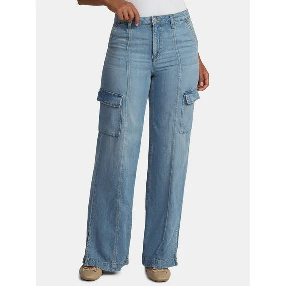 Time and Tru Women's Wide Leg Cargo Jeans, 31" Inseam, Sizes 0-20 - Walmart.com | Walmart (US)