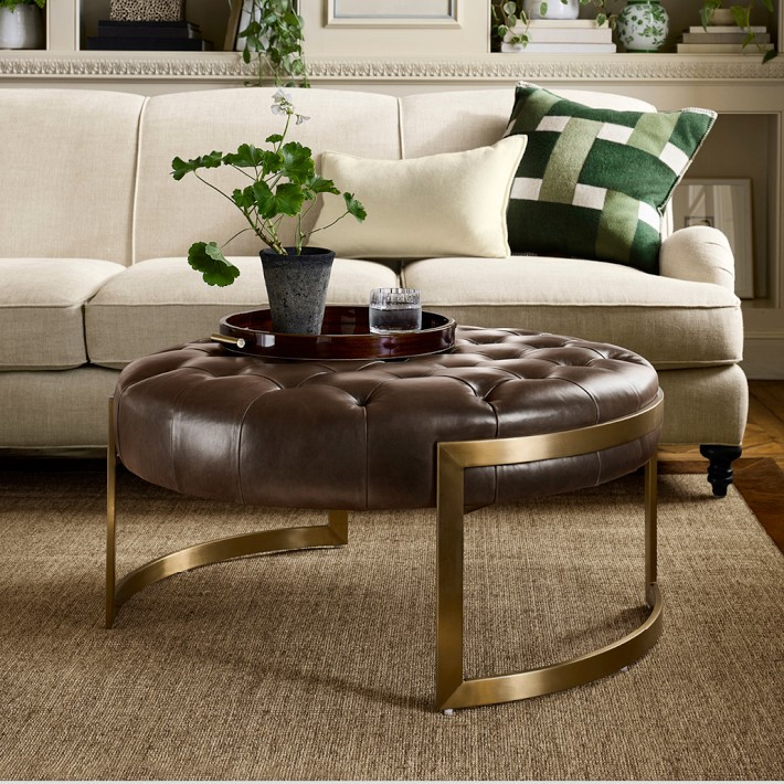 Mixed Material Round Ottoman (36.5") | Williams-Sonoma
