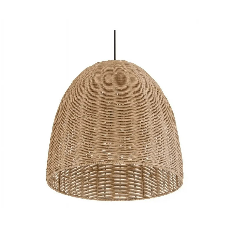Highler 1-Light Matte Black Island Pendant with Natural Rattan Shade | Walmart (US)