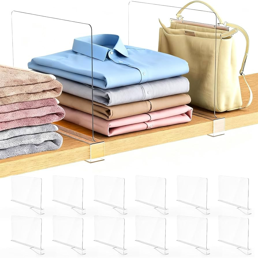 12 Pack Closet Shelf Dividers Organizer Purse Clothes Organization Acrylic Clear Tall Divider Sep... | Amazon (US)