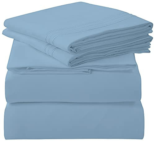 ROYALE LINENS 4 Piece Queen Sheets Set - Soft Brushed 1800 Microfiber Bedding - 1 Fitted and 1 Flat Sheet, 2 Pillow Cases - Wrinkle Free & Fade Resistant - Hotel Luxury Bed Sheets (Lake Blue, Queen) | Amazon (US)