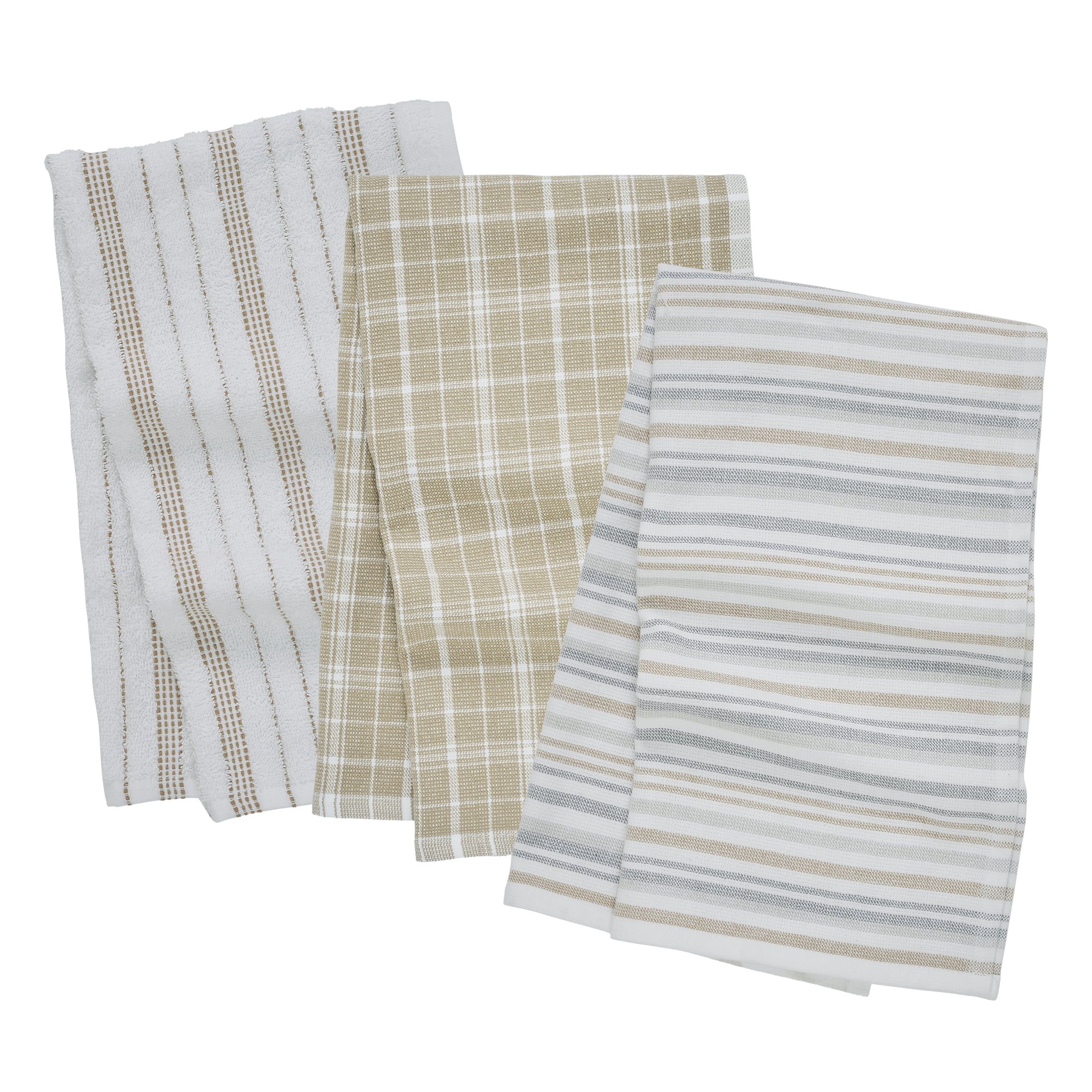 My Texas House Neutral Stripe 16" x 28" Cotton Kitchen Towels, 3 Pieces, Beige - Walmart.com | Walmart (US)