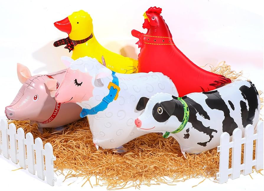 Farm Animal Balloons with Raffia Grass Inflatable Chicken Cattle Sheep Pig Duck Walking Balloons ... | Amazon (US)