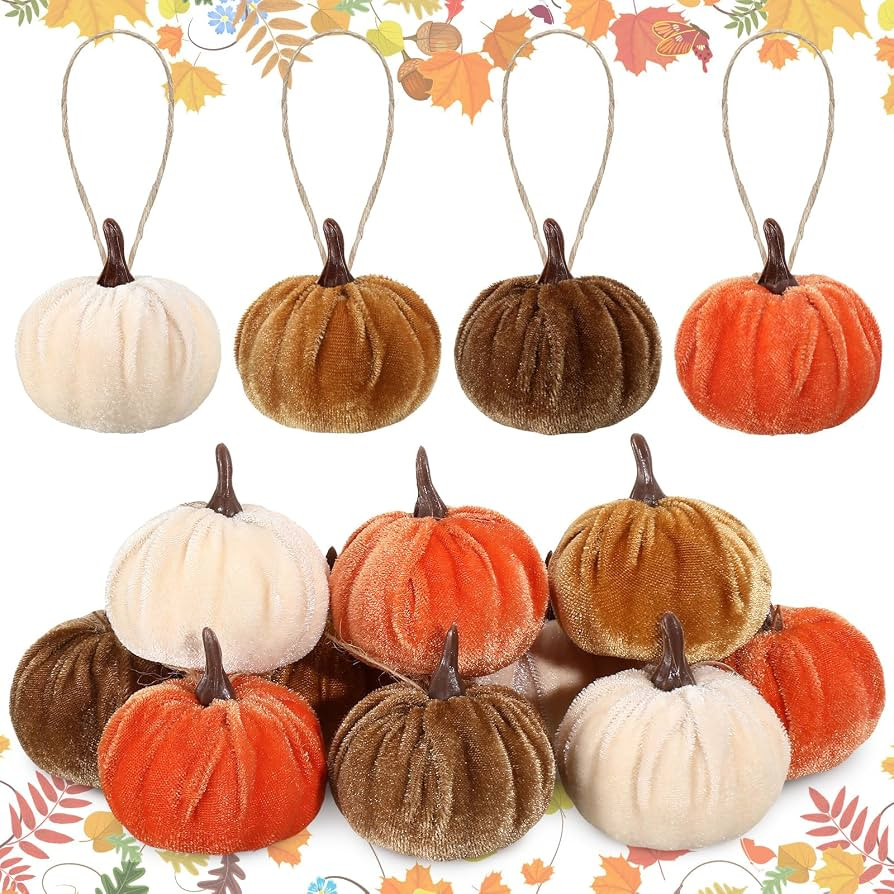 Vercraft 12 Pcs Fall Pumpkin Hanging Ornament 2 Inches Velvet Pumpkins Thanksgiving Tree Decorati... | Amazon (US)