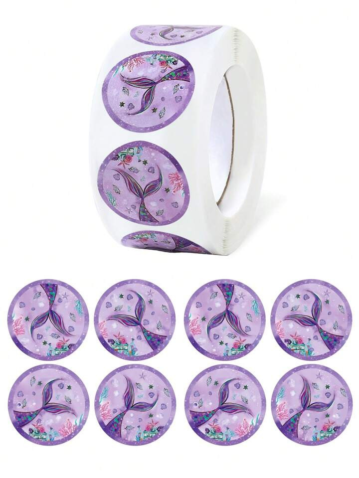 500pcs Mermaid Style Round Stickers, Birthday Holiday Party Gift Packaging Supplies Candy Gift Ba... | SHEIN