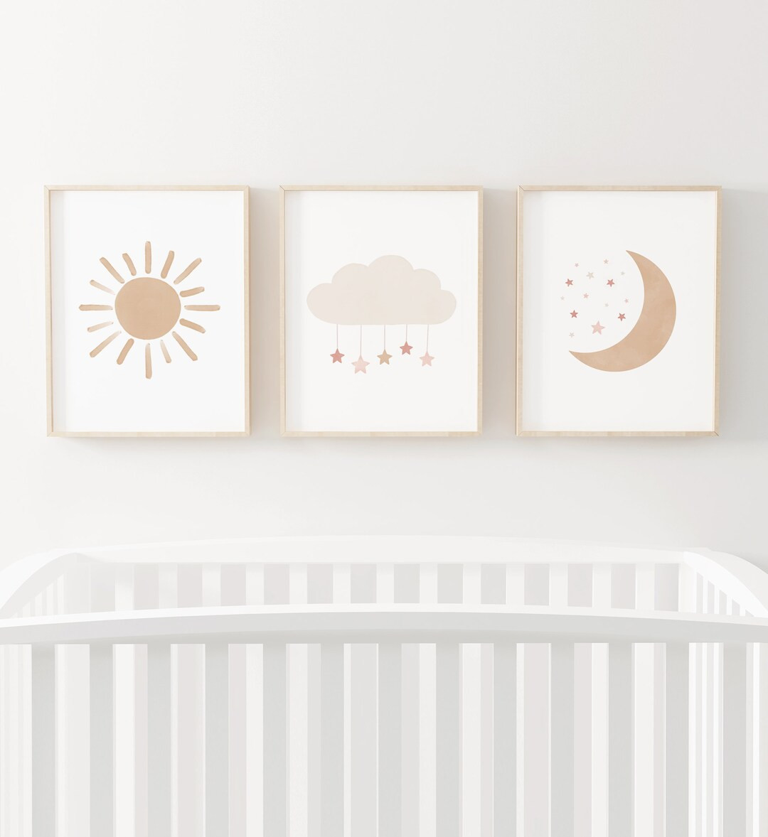 Neutral Cloud Moon and Sun Set of 3 Prints, Neutral Nursery Decor, Girls Room Decor, PRINTABLE Wa... | Etsy (US)