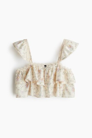 H & M - Lace-trimmed crop top - Beige | H&M (UK, MY, IN, SG, PH, TW, HK)
