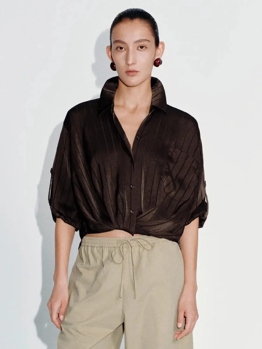 Polyester Striped Bubble Hem Overhead Shirts | Urban Revivo