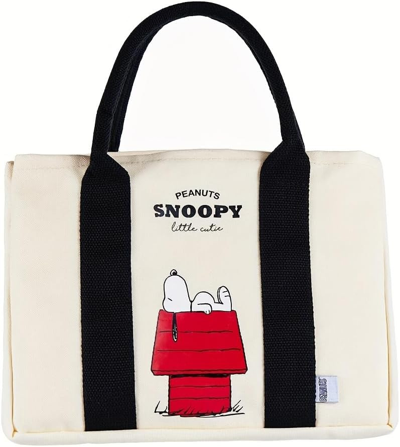 MINISO Snoopy Tote Bag,Peanuts Summer Travel Series Lightweight Canvas Handbag, 11.4" Multipurpose Use Grocery and Carry Bags for Men Women, Beige | Amazon (US)
