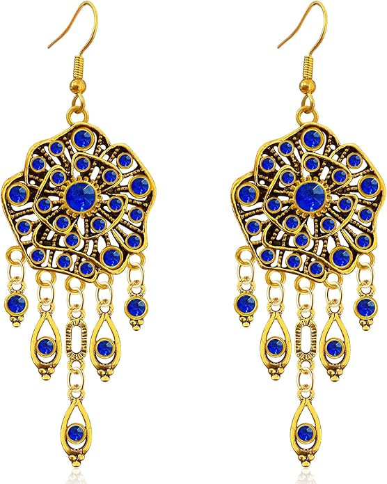 Bohemian Dainty Vintage Gold Crystal Teardrop Chandelier Lightweight Dangle Drop Earrings Retro A... | Amazon (US)