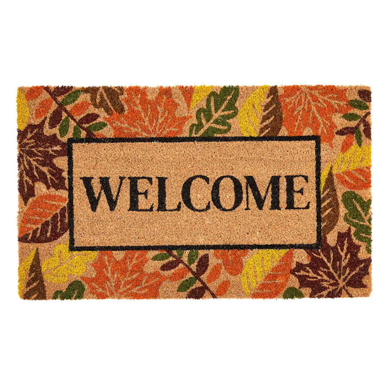Welcome Leaf Border Coir Mat, 18x30 | At Home