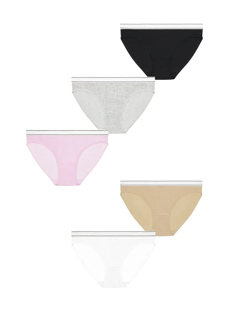 No Boundaries Stretch Ribbed Bikini Panties, 5-Pack, Women's | Walmart (US)
