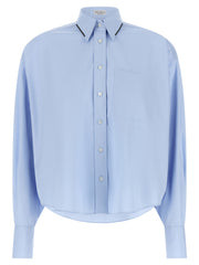 Brunello Cucinelli Cotton with Monile Trim Collar Blouse — Blue - S | Italist Inc.