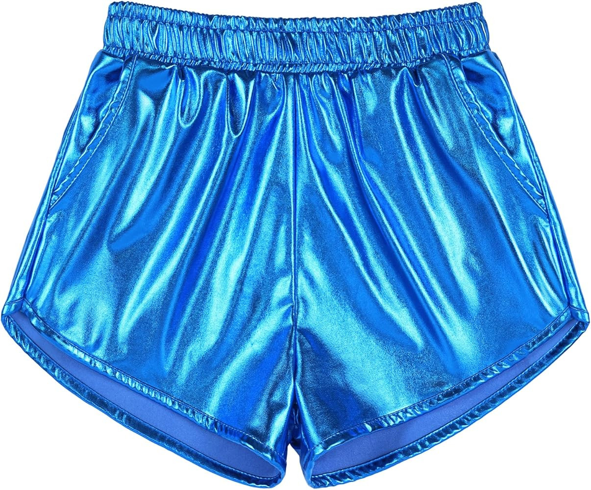 Auranso Girls Metallic Shorts Sparkly Hot Pants Shiny Dance Outfits Short Pants | Amazon (US)