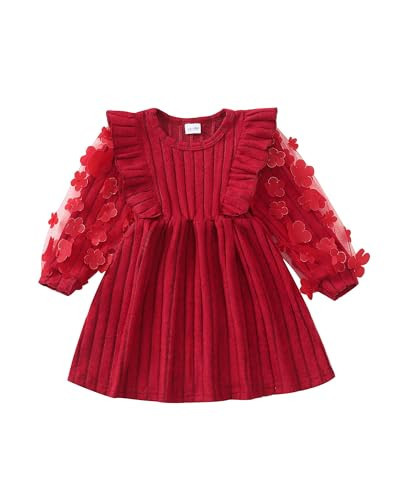 sweetabby Girls Dresses Toddler Red Long Sleeve Dress Fall Christmas Outfits Little Kids Sweater Christmas Dresses 4T 5T Girls Clothes Winter | Amazon (US)