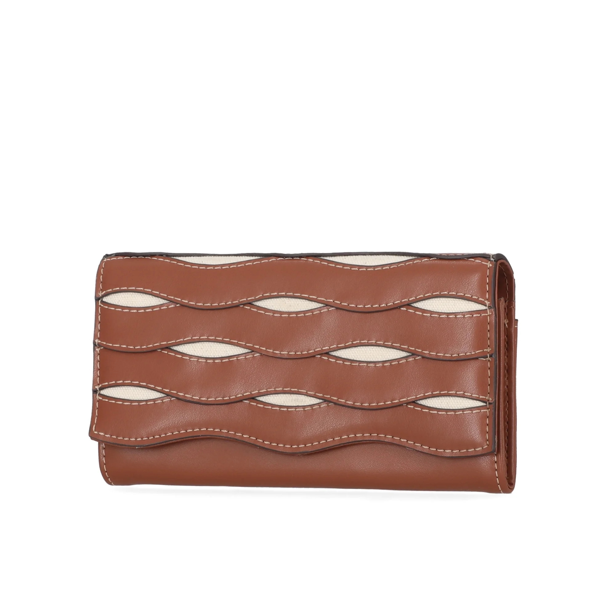 Free Assembly Women's Avery Flap Wallet, Cognac Brown and Cream | Walmart (US)