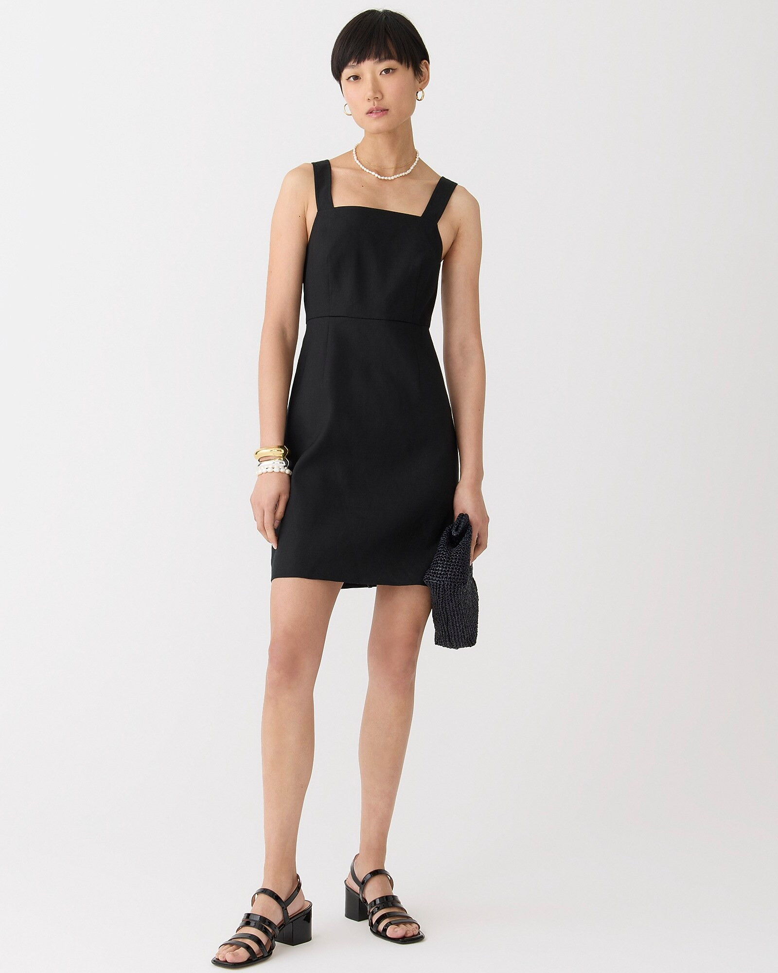 Squareneck A-line dress in stretch linen blend | J. Crew US