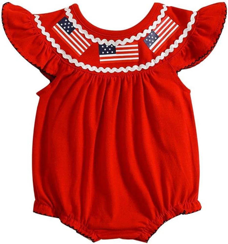 GLIGLITTR Baby Girls 4th of July Onesie Romper American Flag Jumpsuit Infant Bodysuit Independenc... | Amazon (US)