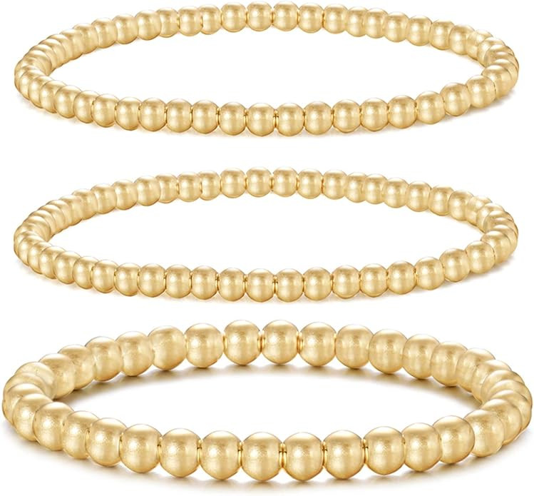 Gold Bead Bracelet for Women,14K Gold Plated Bead Ball Bracelet Stretchable Elastic Bracelet | Amazon (US)
