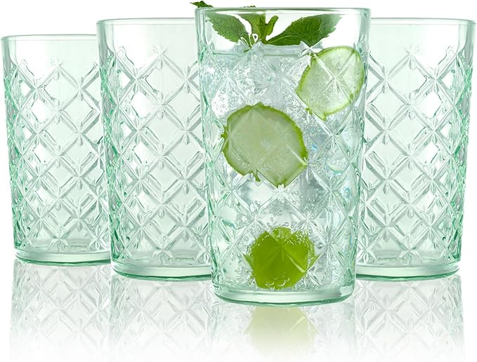 CREATIVELAND Drinking Highball Glasses Set of 4, Vintage Cross Hatch Glass Cups, 15.5oz Tall Drin... | Amazon (US)