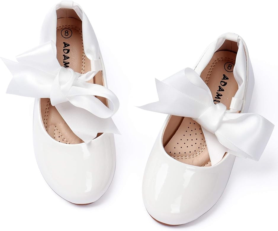 Ballerina Ribbon Tie Girls Dress Shoes Glitter Flats Cute Bow Mary Jane Shoes,Flower Girls for We... | Amazon (US)