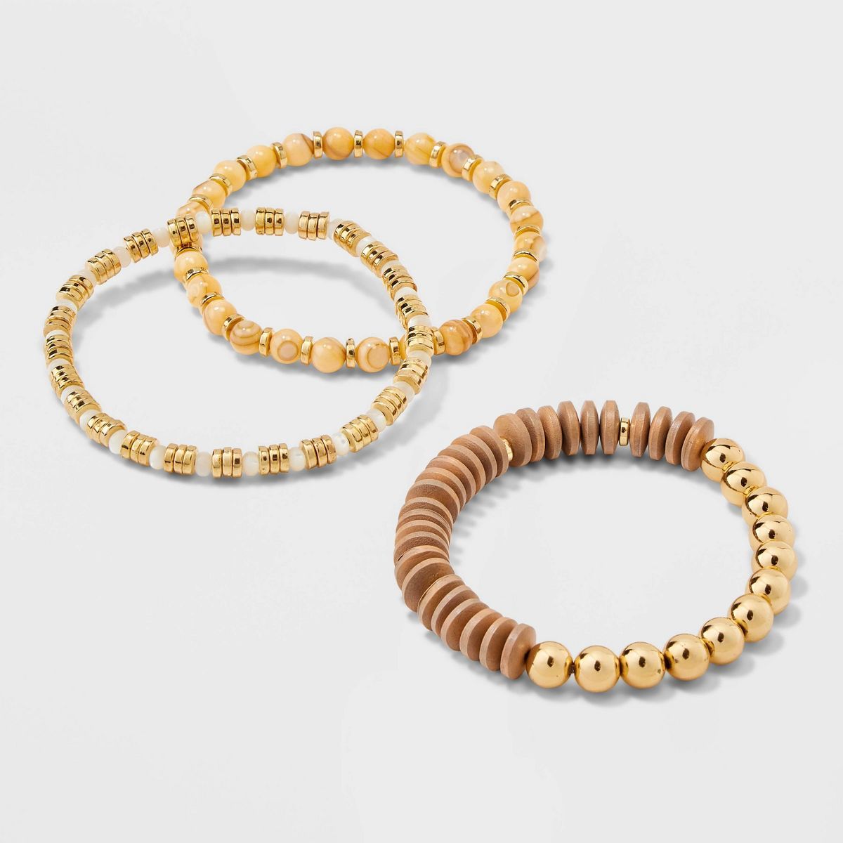 Beaded Mother Of Pearl Stretch Bracelets Set 3pc - A New Day™ Neutral Gold | Target