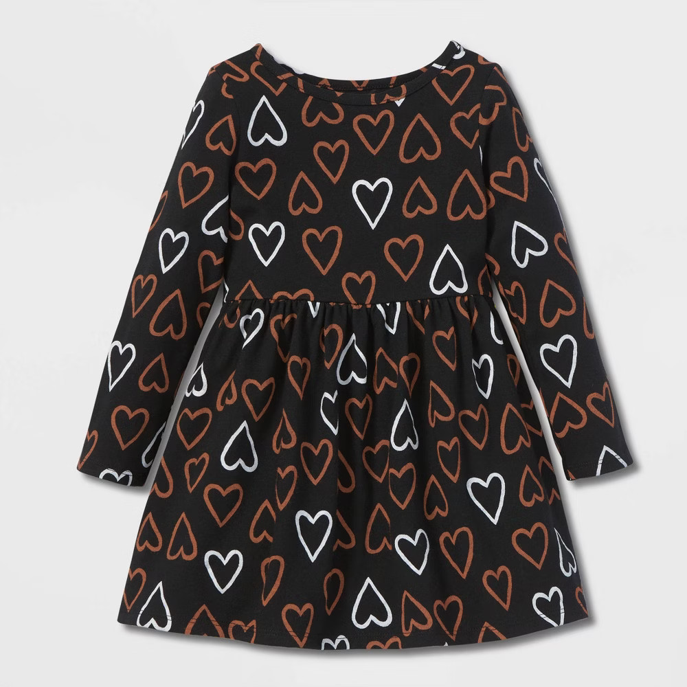 Toddler Girls' Heart Long Sleeve Knit Dress - Cat & Jack Black 3T | Target