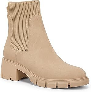 Amazon.com | Womens Lug Sole Platform Ankle Boots Elastic Chunky Block Heel Non-Slip Combat Comfo... | Amazon (US)