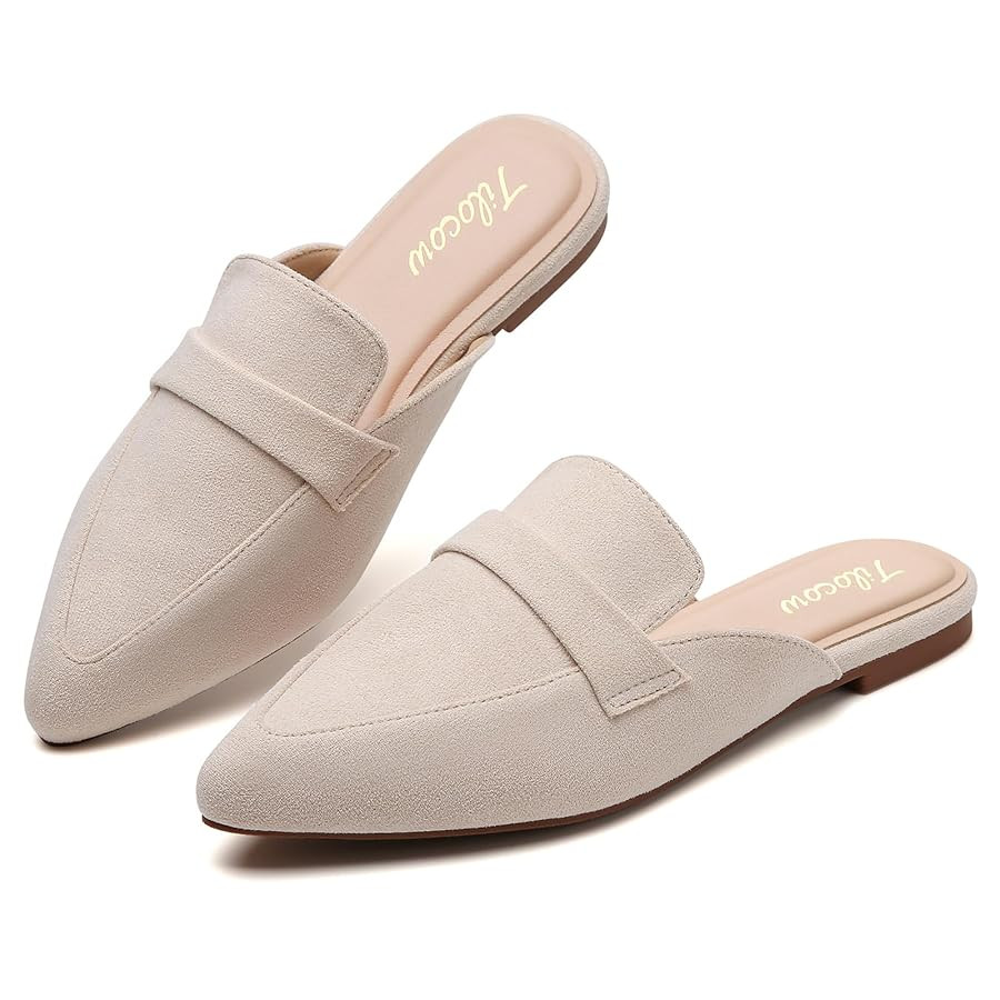 Tilocow Slip On Mules for Women Open Back Closed Pointed Toe Flats Womens Business Work Shoes Fla... | Amazon (US)