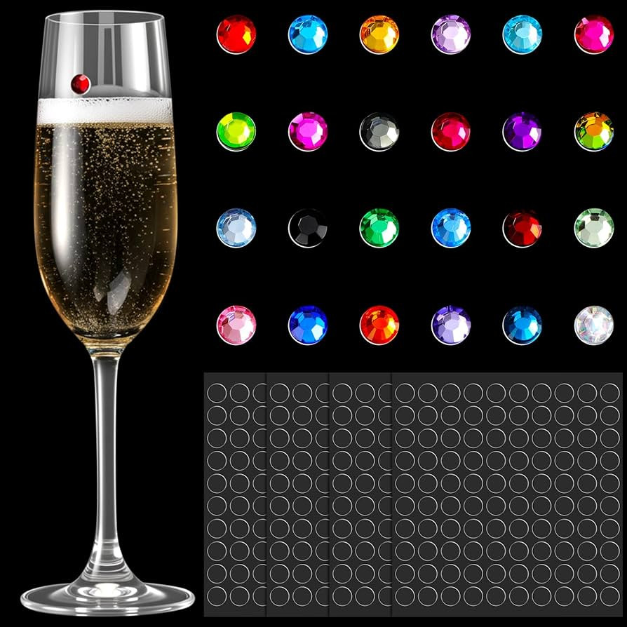 Maitys 24 Pcs Wine Glass Pendant Set, Handleless Wine Glass Markers, Christmas Colored Crystals, ... | Amazon (US)