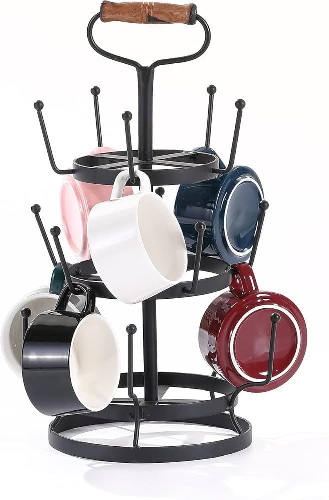 Jemeni Coffee Mug Cup Tree Rack Holder Stand for Counter with Handle, 15-Hook, Black | Amazon (US)