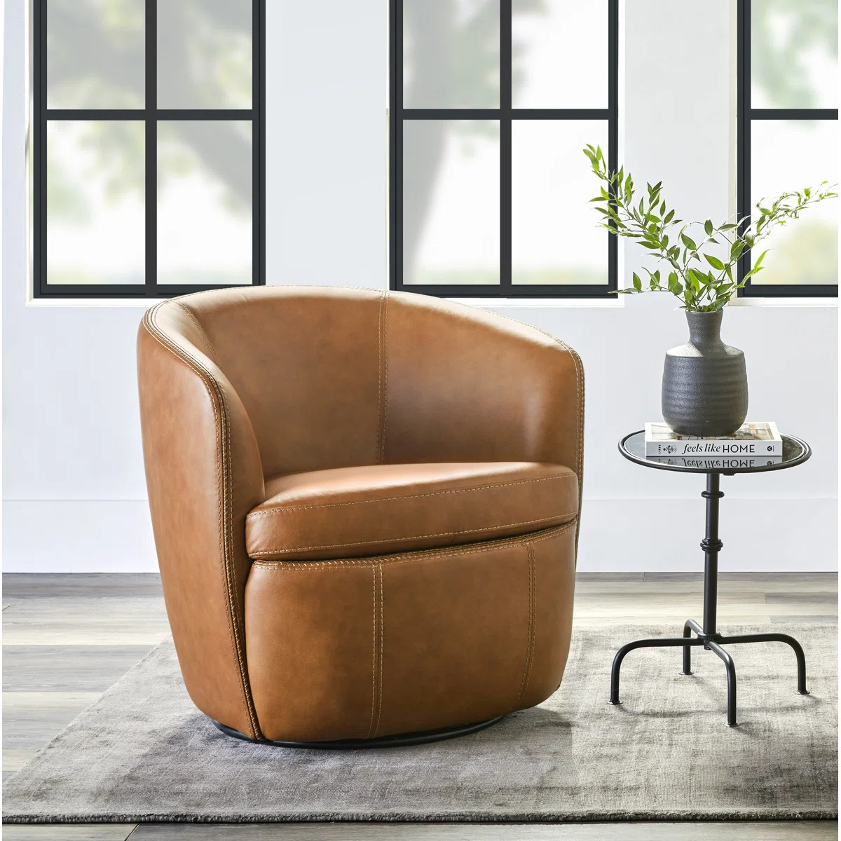 Crandell Top Grain 100% Genuine Italian Leather Swivel Barrel Chair | Wayfair North America