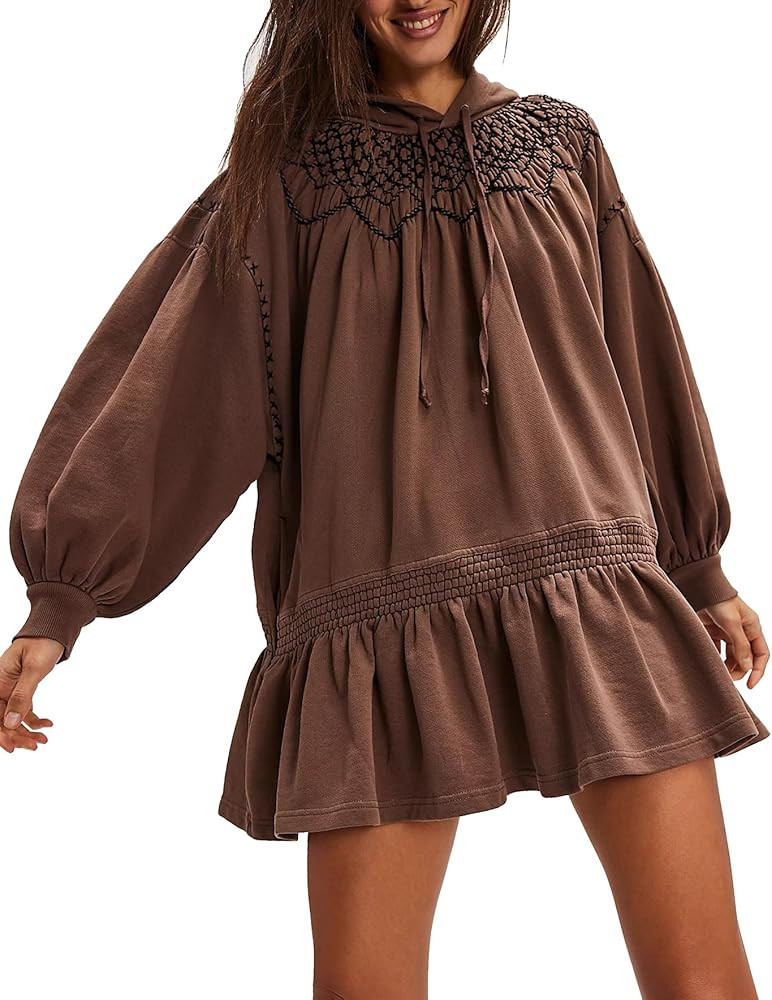 Women's Dress Fall Long Sleeve Mini Dress Casual Drawstring Hooded A-line High Waisted Pullover T... | Amazon (US)