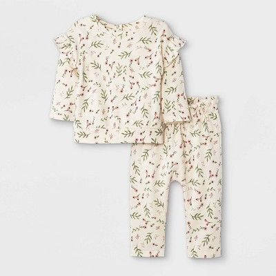 Grayson Mini Baby Girls' French Terry Sweatshirt & Floral Bottom Set - White | Target
