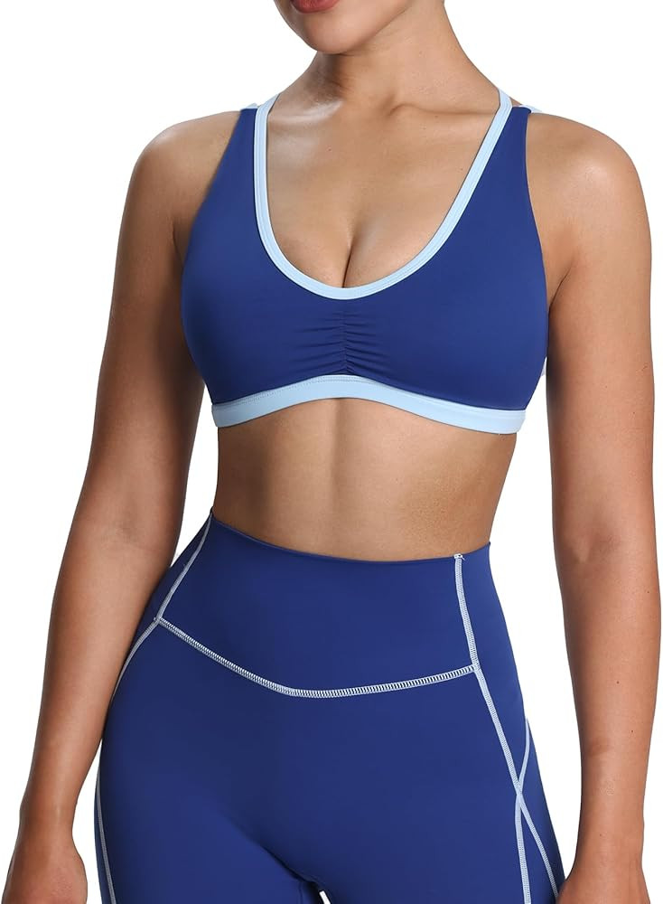 Aoxjox Women's Workout Fitness Rory Ruched Sports Bras Yoga Crop Tank | Amazon (US)