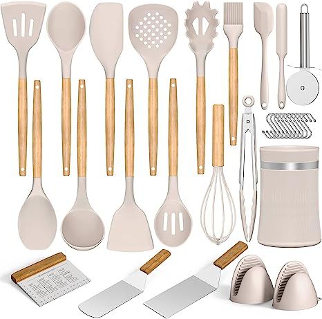 Silicone Kitchen Cooking Utensils Set, Umite Chef 31 pcs Heat Resistant Silicone Wooden Handles C... | Amazon (US)