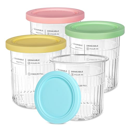 Creami Deluxe Pints and Lids Compatible with Ninja 11-in-1 NC501 NC500 Series Creami Deluxe Ice Cream Maker,24oz NC501 Ninja Creami Deluxe XL Cups 4 Pack | Amazon (US)