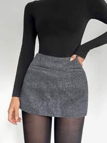 Siren Gaze 2024 Autumn/Winter New Style Gris Tweed Mini Skirt, Women Miu Style Skirt | SHEIN