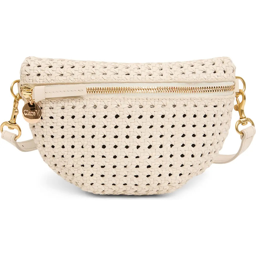 Clare V. Petite Fanny Rattan Woven Leather Belt Bag in Cream at Nordstrom | Nordstrom